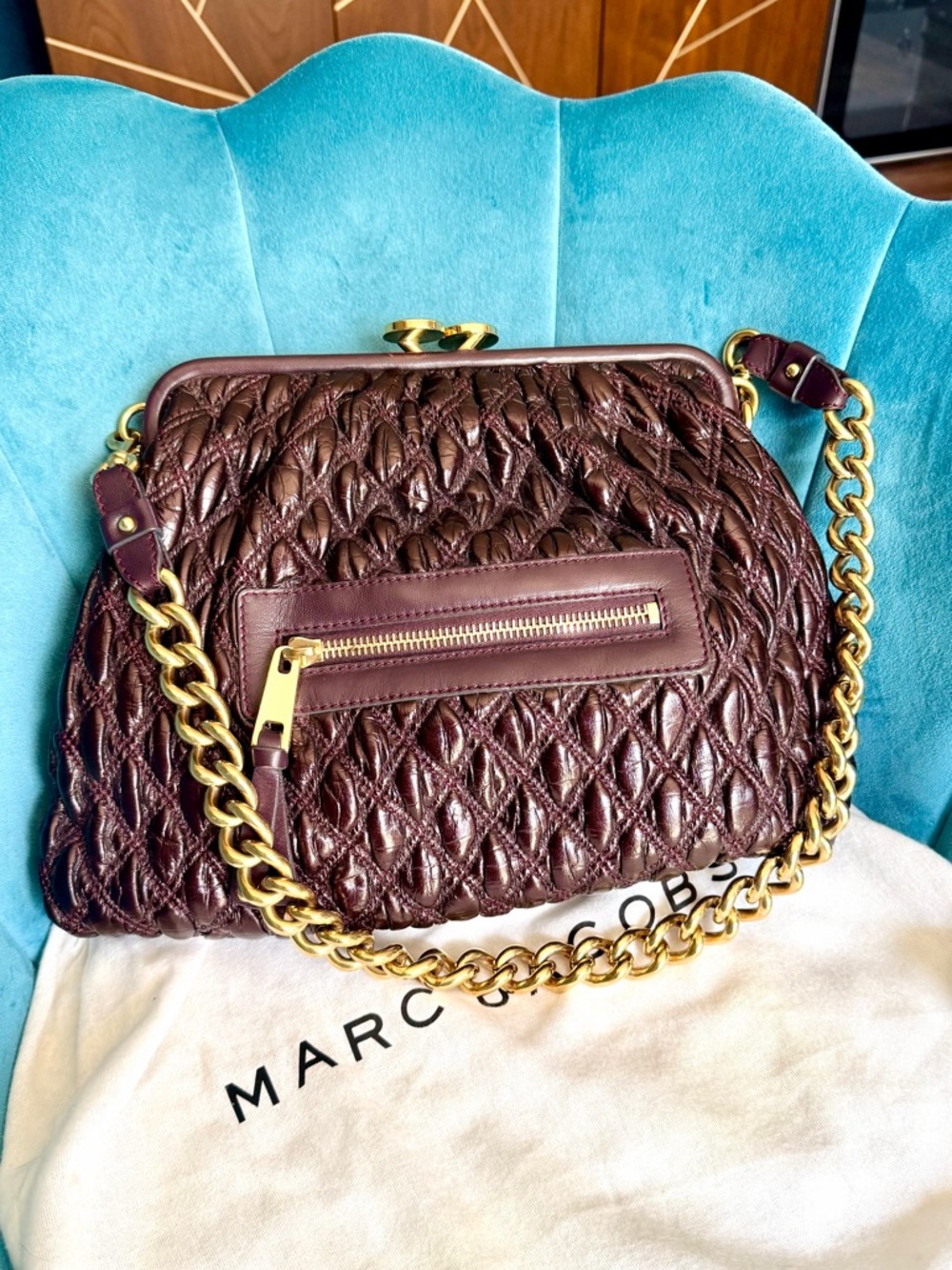 NWOT - Authentic Marc Jacobs Classic Quilted Leather Stam Bag - Plum